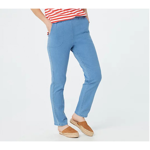 Denim & Co Original Waist Stretch Denim Pants XXS Tall Blue Jean Pull On NWOT - Picture 1 of 4